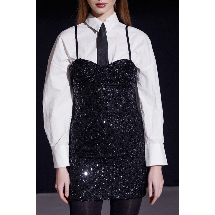 Askılı Pul Elbise Siyah