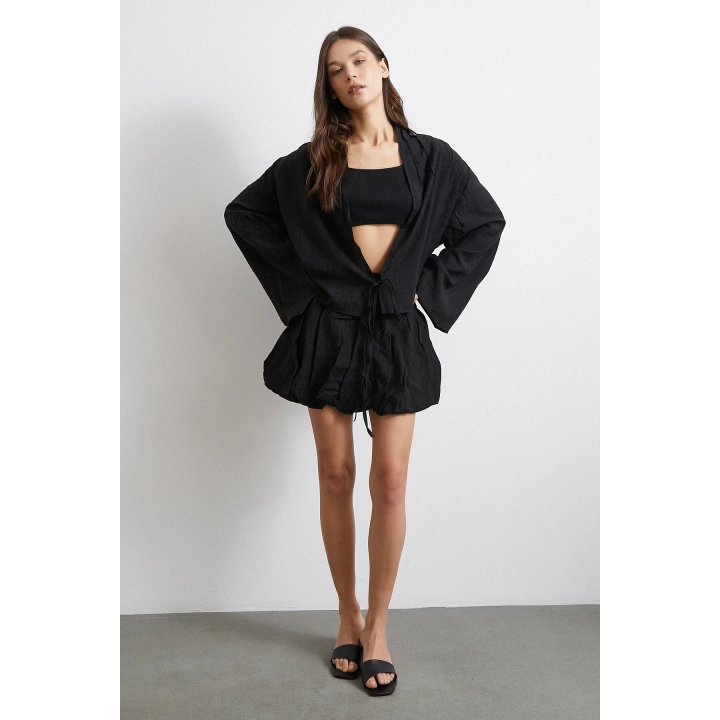 Astarlı Balon Etek Siyah