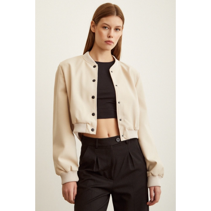 Astarlı Çıt Çıtlı Ceket Bej