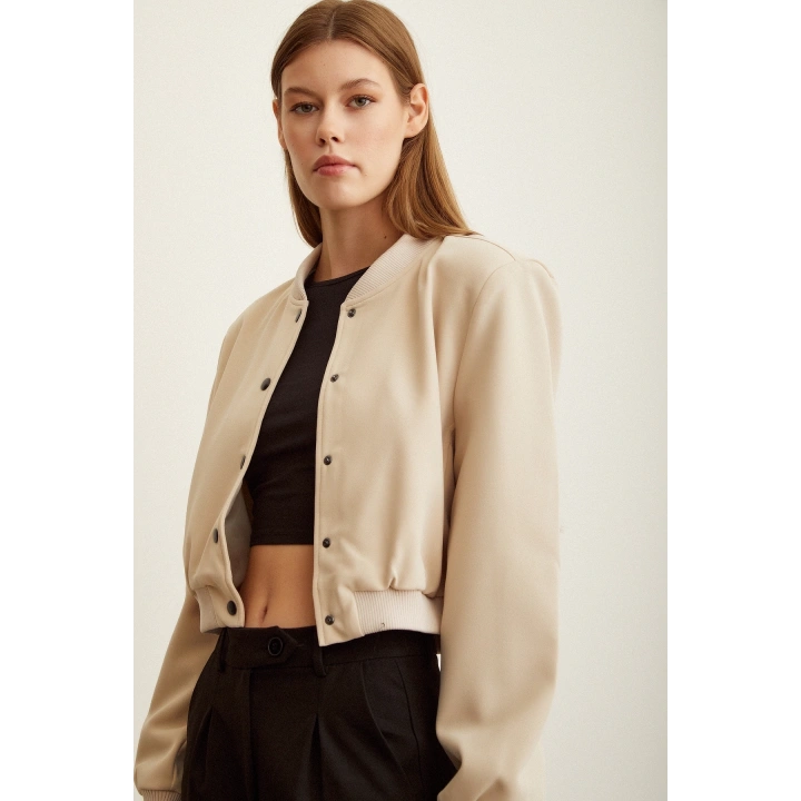 Astarlı Çıt Çıtlı Ceket Bej