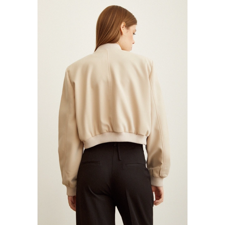 Astarlı Çıt Çıtlı Ceket Bej
