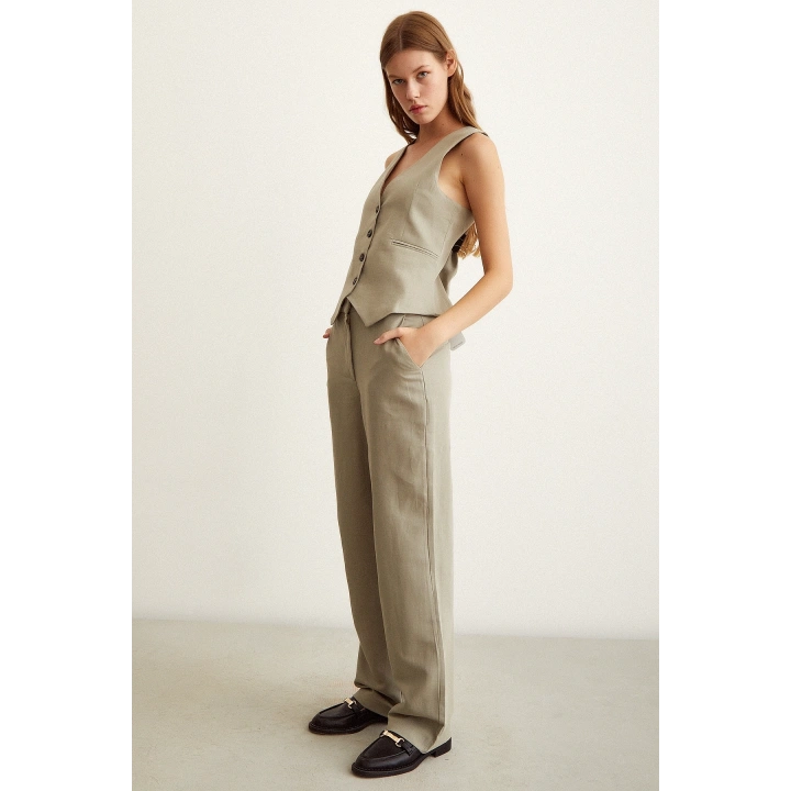 Astarlı Keten Yelek Gri