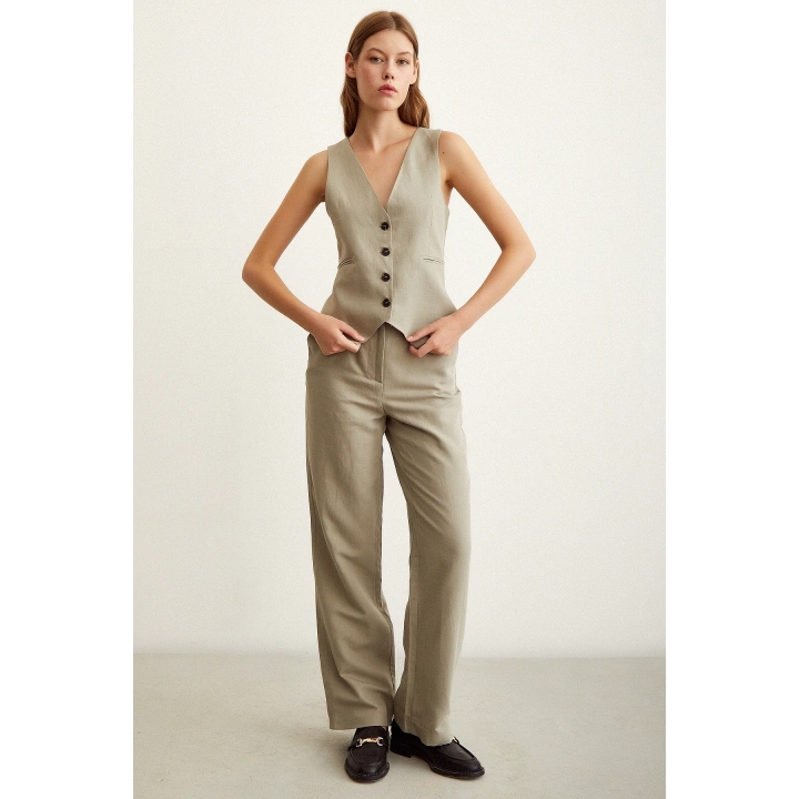 Astarlı Keten Yelek Gri