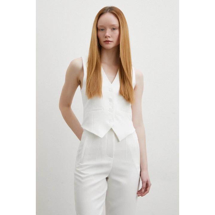 Astarlı Kuplu Yelek Ekru