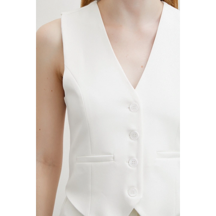 Astarlı Kuplu Yelek Ekru