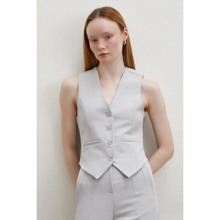 Astarlı Kuplu Yelek Gri