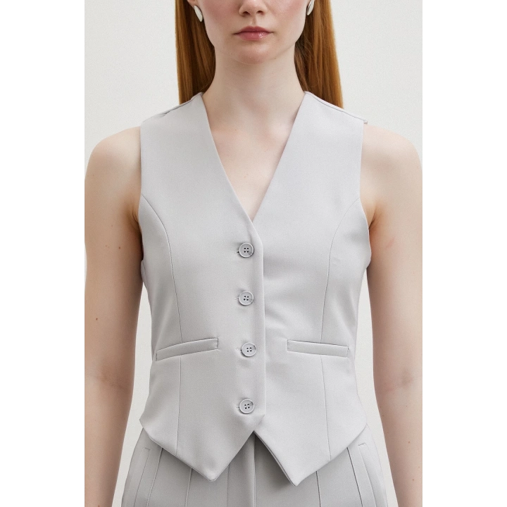 Astarlı Kuplu Yelek Gri