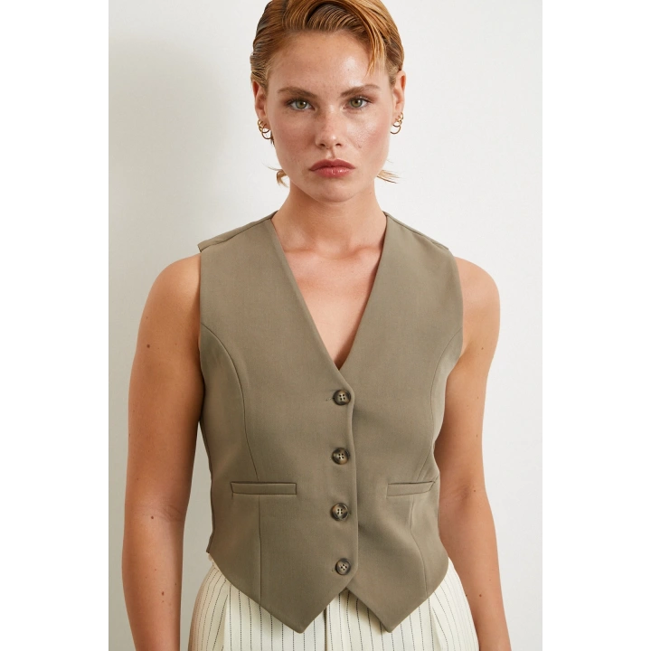 Astarlı Kuplu Yelek Haki