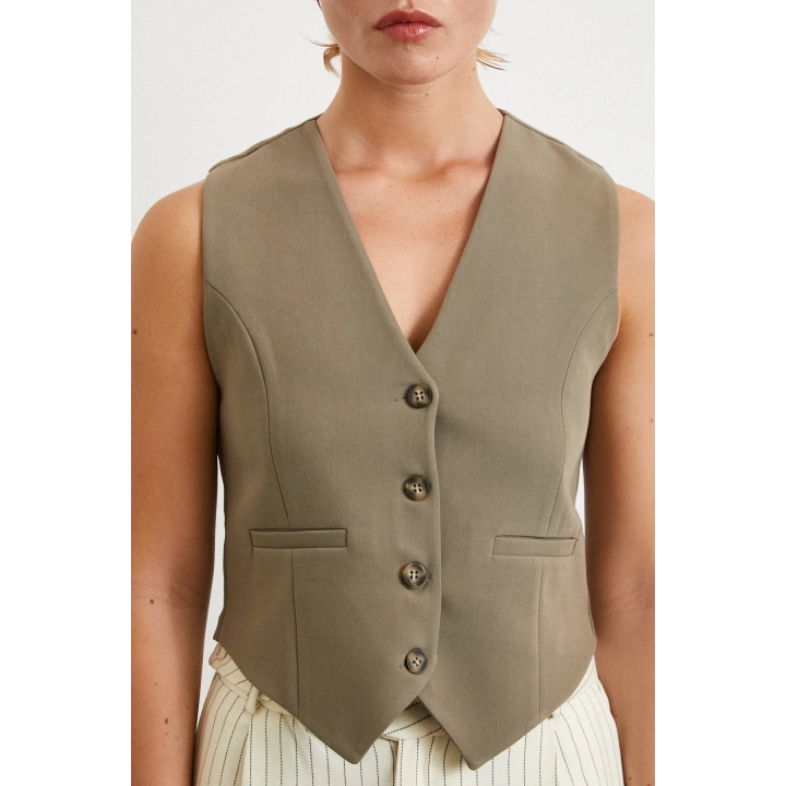 Astarlı Kuplu Yelek Haki