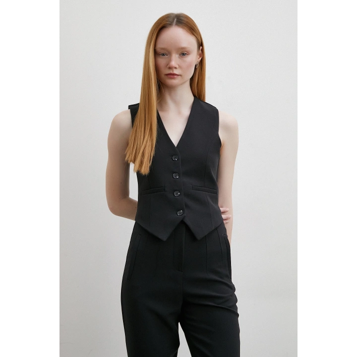Astarlı Kuplu Yelek Siyah