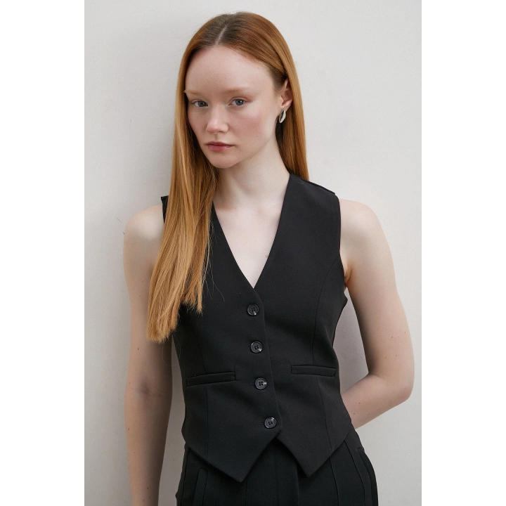 Astarlı Kuplu Yelek Siyah