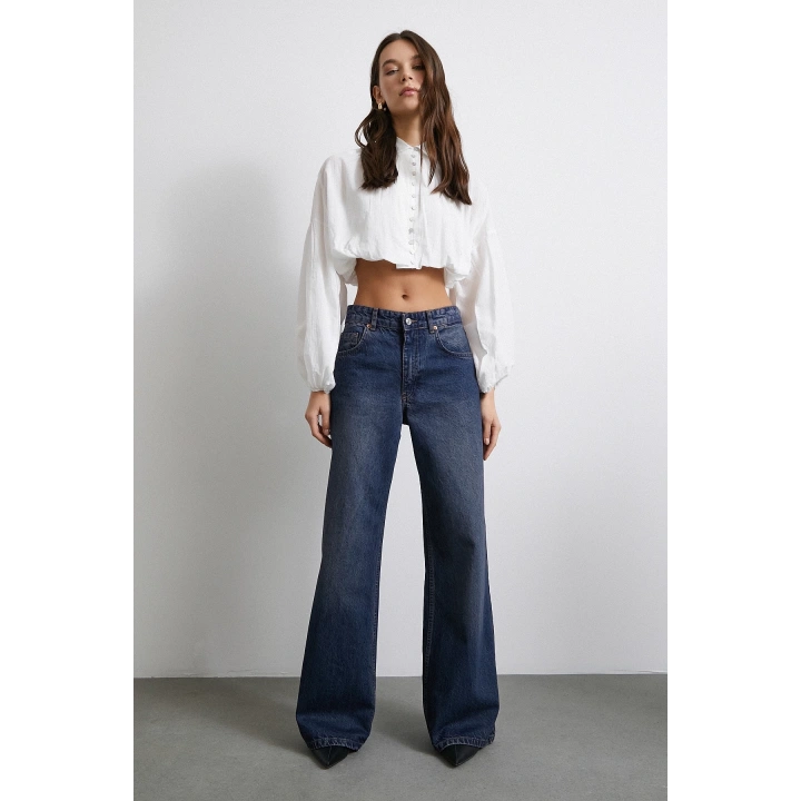 Balon Kol Crop Gömlek Beyaz