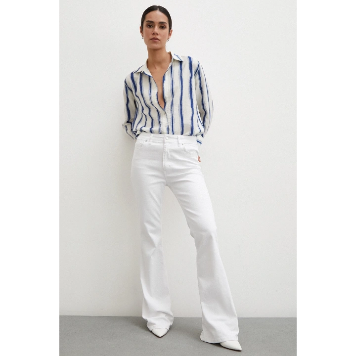 Bambu Çizgili Gömlek Lacivert