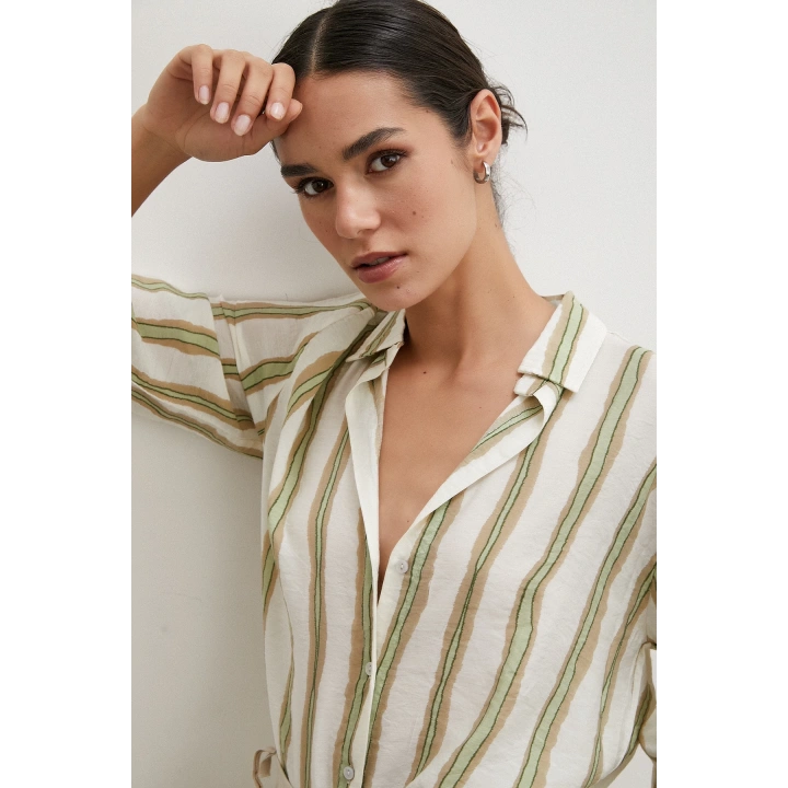 Bambu Çizgili Gömlek Yeşil