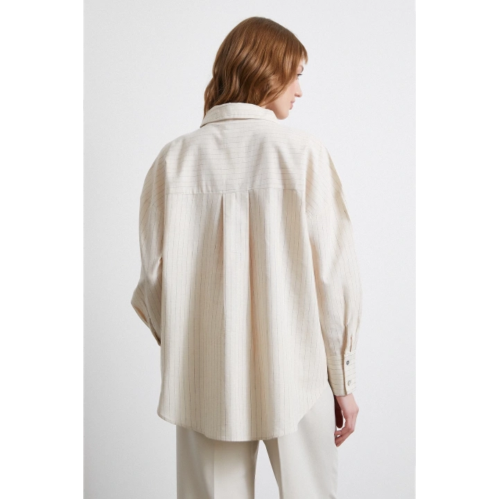 Basic Kontrast Çizgili Gömlek Bej