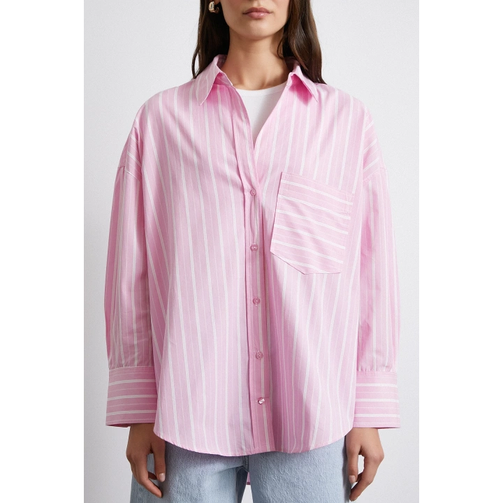 Basic Oxford Çizgili Gömlek Pembe