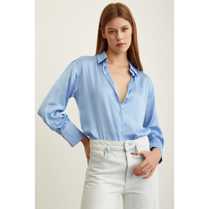 Basic Saten Gömlek Açık Mavi