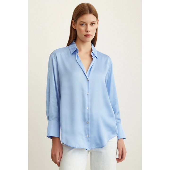 Basic Saten Gömlek Açık Mavi