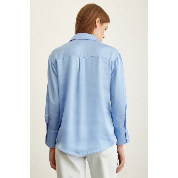 Basic Saten Gömlek Açık Mavi