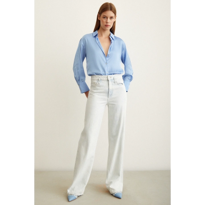 Basic Saten Gömlek Açık Mavi