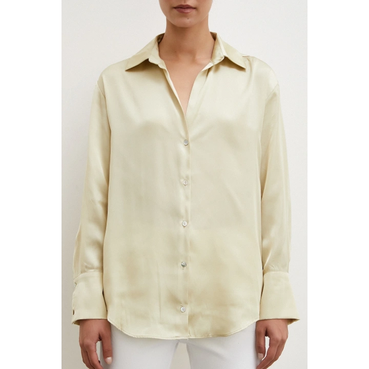 Basic Saten Gömlek Bej