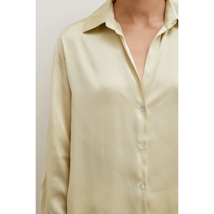 Basic Saten Gömlek Bej