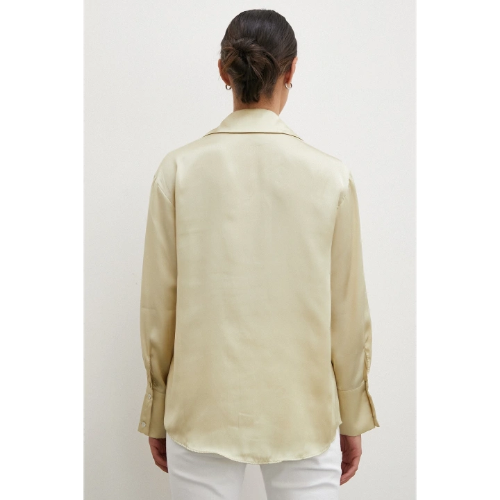 Basic Saten Gömlek Bej