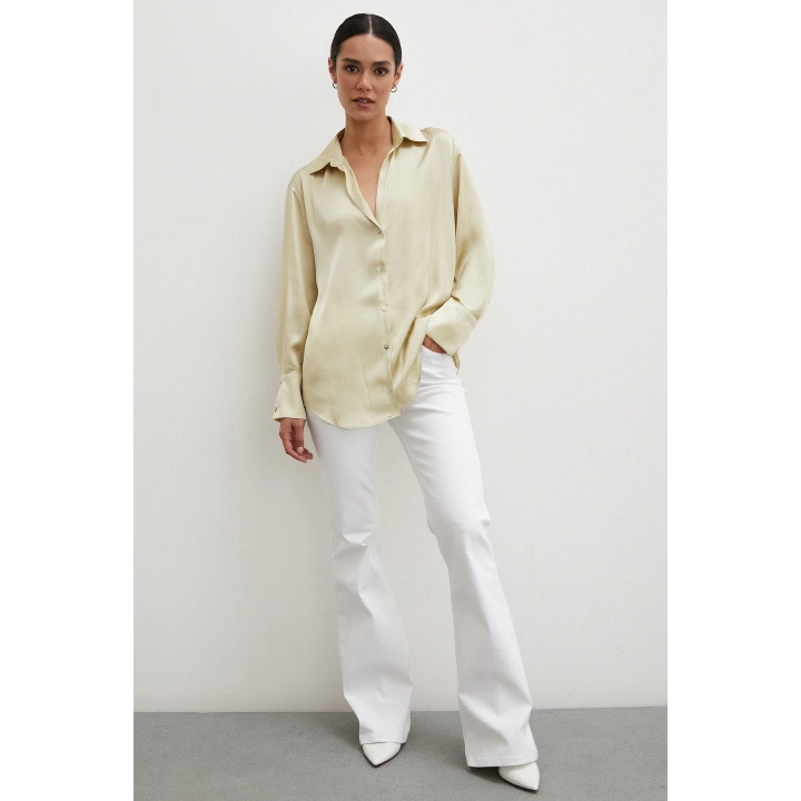 Basic Saten Gömlek Bej