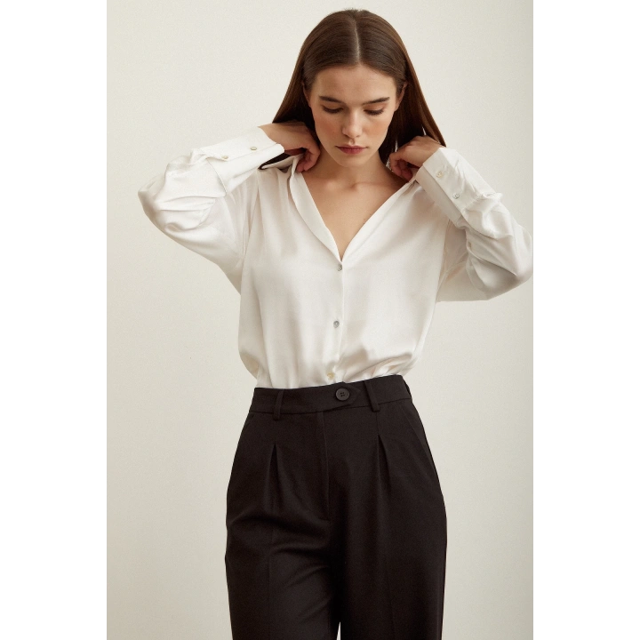 Basic Saten Gömlek Kırık Beyaz