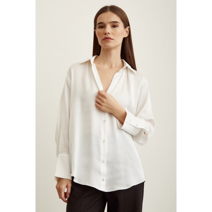 Basic Saten Gömlek Kırık Beyaz