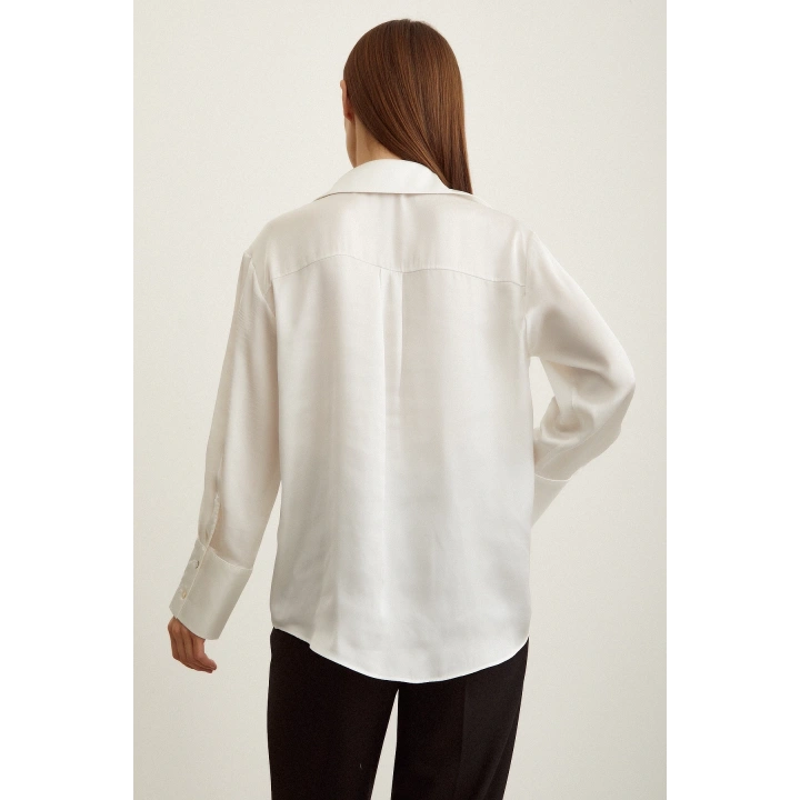 Basic Saten Gömlek Kırık Beyaz