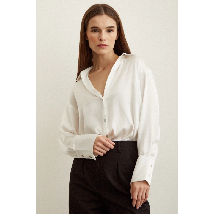 Basic Saten Gömlek Kırık Beyaz