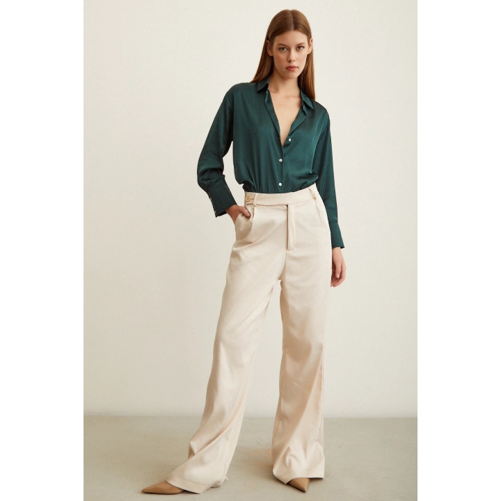 Basic Saten Gömlek Koyu Yeşil