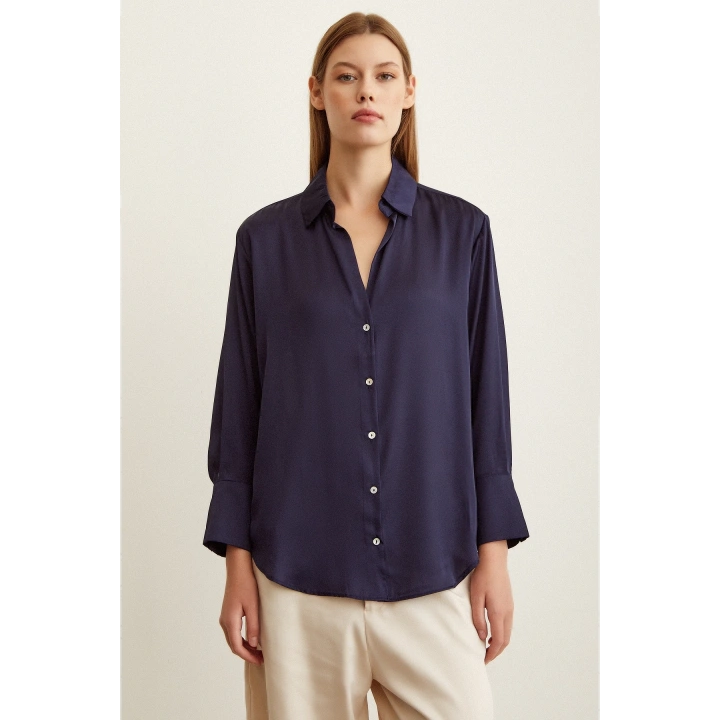 Basic Saten Gömlek Lacivert