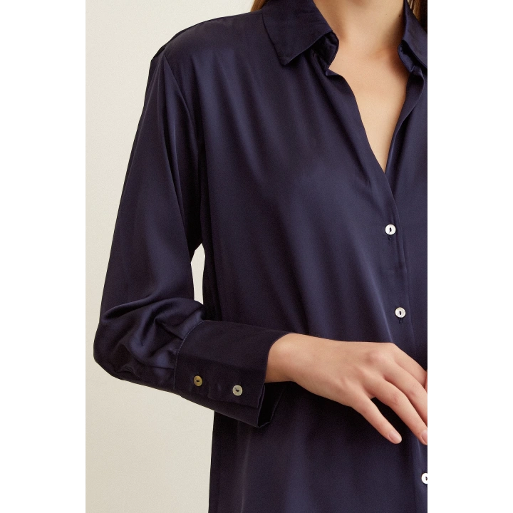 Basic Saten Gömlek Lacivert