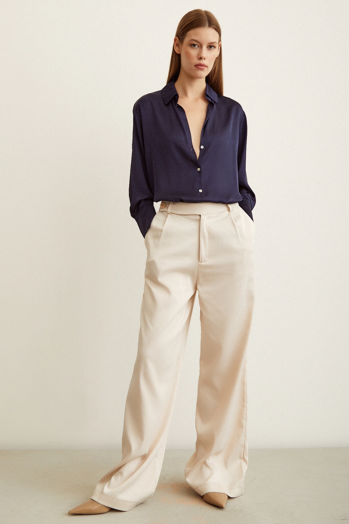 Basic Saten Gömlek Lacivert