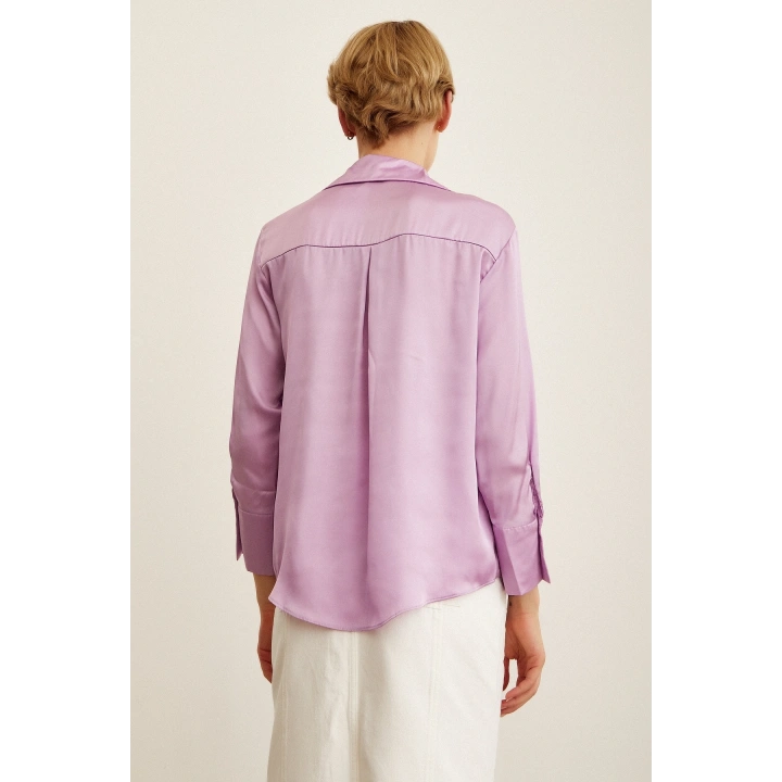 Basic Saten Gömlek Mor