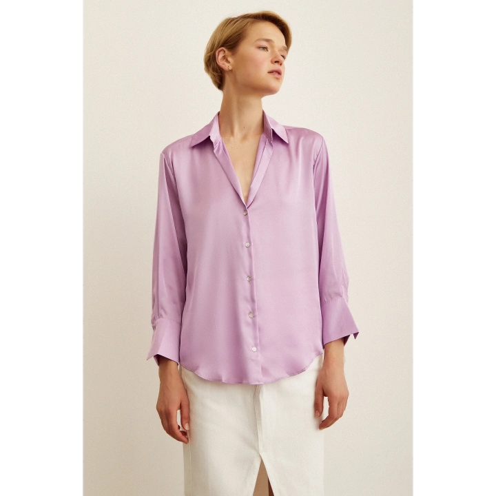 Basic Saten Gömlek Mor