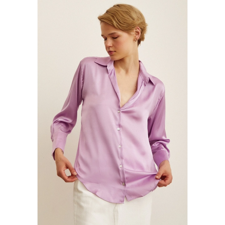 Basic Saten Gömlek Mor
