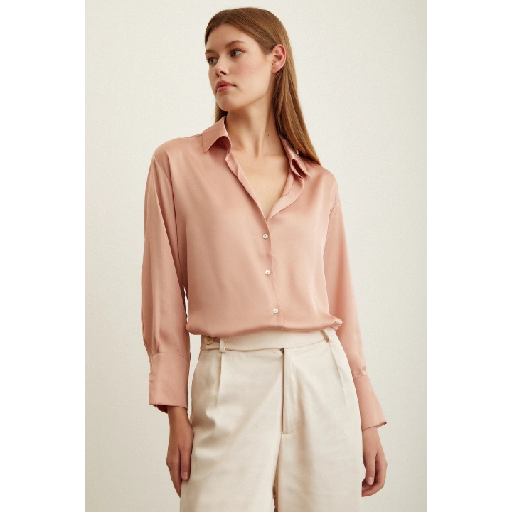 Basic Saten Gömlek Pudra