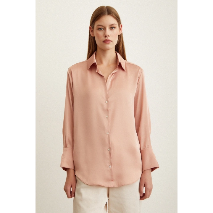 Basic Saten Gömlek Pudra