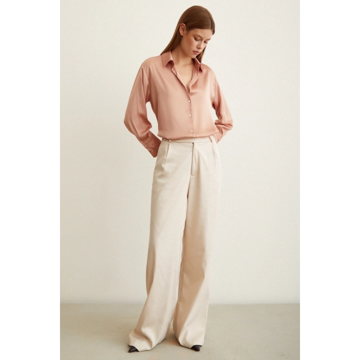Basic Saten Gömlek Pudra
