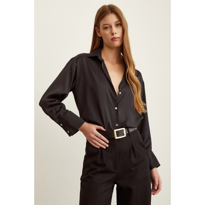 Basic Saten Gömlek Siyah