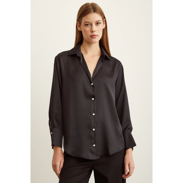 Basic Saten Gömlek Siyah