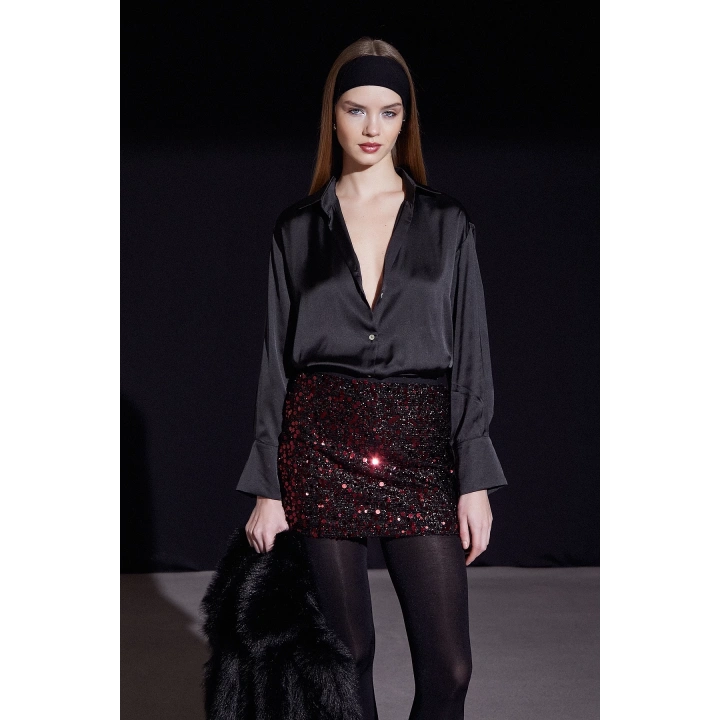 Basic Saten Gömlek Siyah