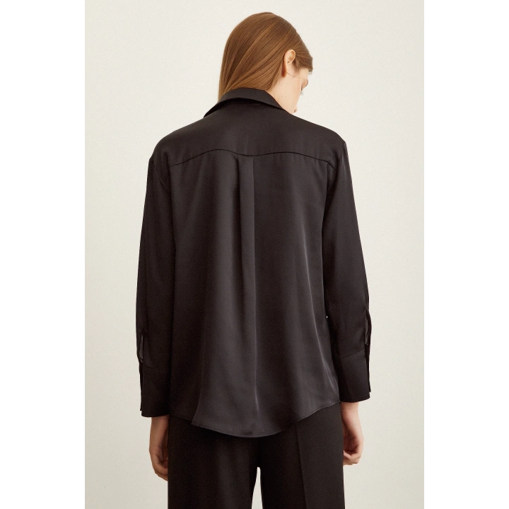 Basic Saten Gömlek Siyah