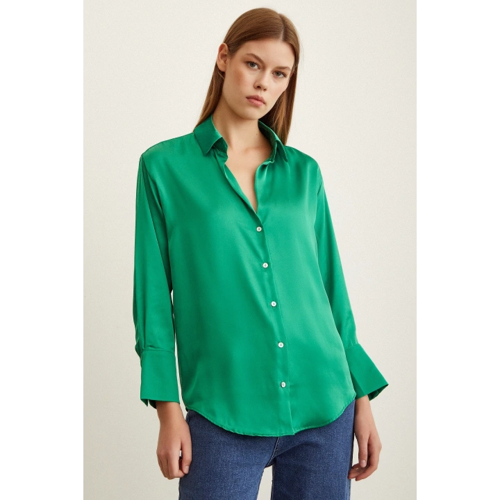 Basic Saten Gömlek Yeşil