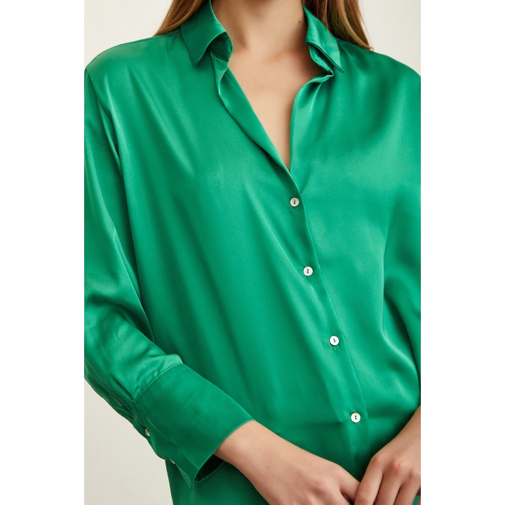 Basic Saten Gömlek Yeşil