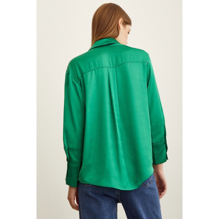 Basic Saten Gömlek Yeşil