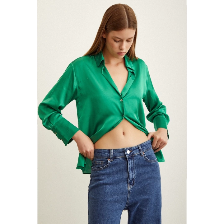 Basic Saten Gömlek Yeşil